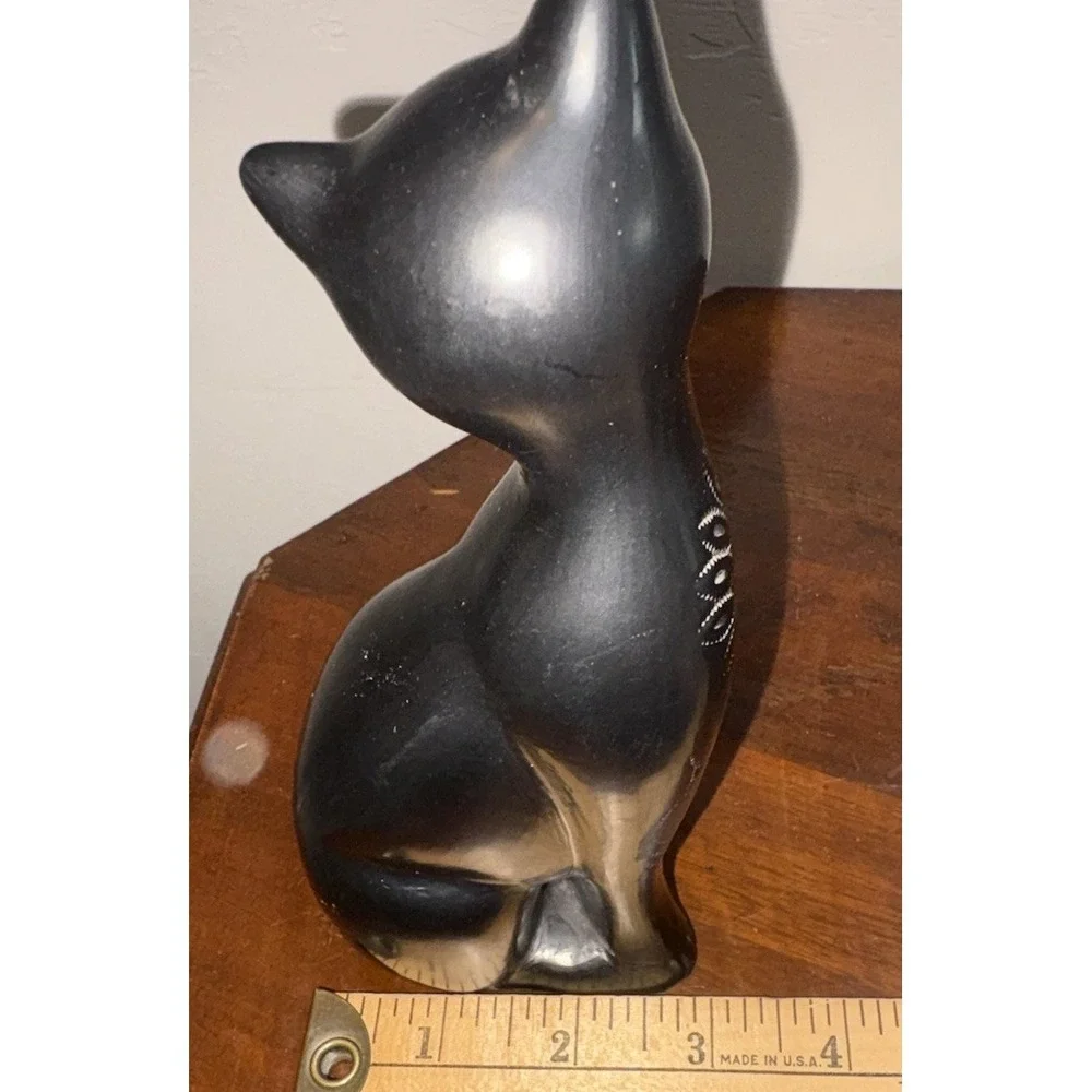 Vintage MCM Black Cat Figure Long Neck Sitting Ceramic Art Deco Mid Century